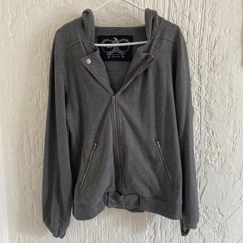 Charles & 1/2 Gray Zip-up Hooded Sweatshirt Size Large
